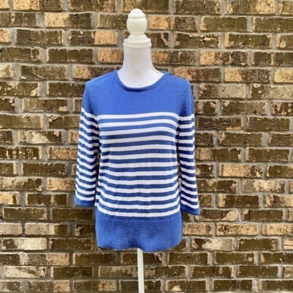J. Mclaughlin Striped Cotton Sweater Size Medium Blue Pullover Polyamide. - Picture 1 of 7